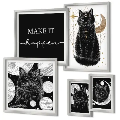 Set di quadri incorniciati con stampa di gatti neri in stile boho spaziale