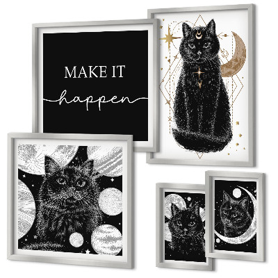 Set di quadri incorniciati Gatti neri spazio boho