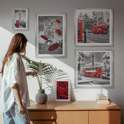 Set di 5 quadri Motivi londinesi con accenti rossi