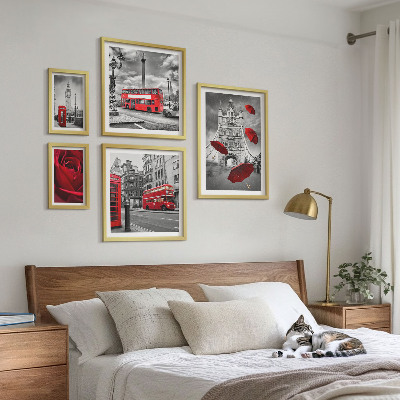 Set di 5 quadri Motivi londinesi con accenti rossi