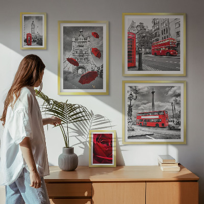 Set di 5 quadri Motivi londinesi con accenti rossi