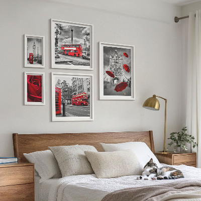 Set di 5 quadri Motivi londinesi con accenti rossi