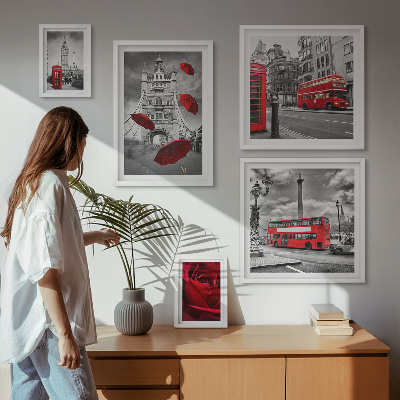 Set di 5 quadri Motivi londinesi con accenti rossi