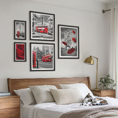 Set di 5 quadri Motivi londinesi con accenti rossi