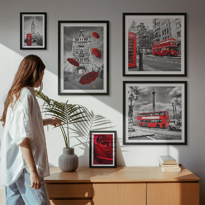 Set di 5 quadri Motivi londinesi con accenti rossi