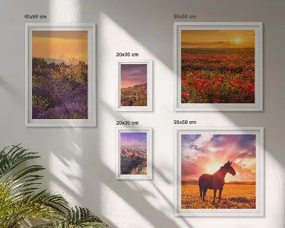Set di quadri incorniciati con paesaggi naturali di cavalli e fiori