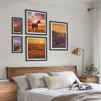 Set di quadri incorniciati Paesaggi naturali cavalli fiori