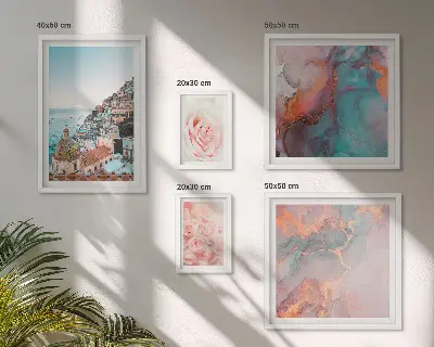 Polittico con cornice con romantici paesaggi rosa