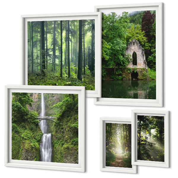 Set di 5 quadri foreste verdi cascate natura