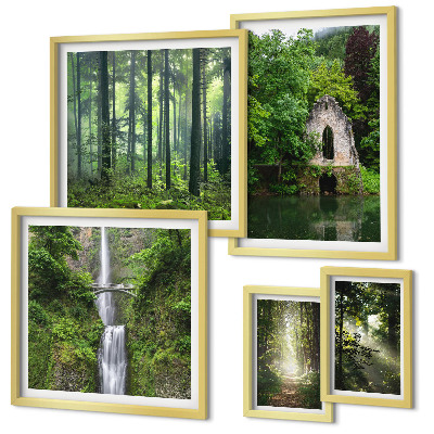 Set di 5 quadri foreste verdi cascate natura
