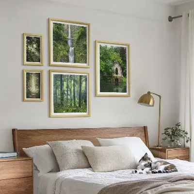Set di 5 quadri con foreste verdi e cascate immerse nella natura