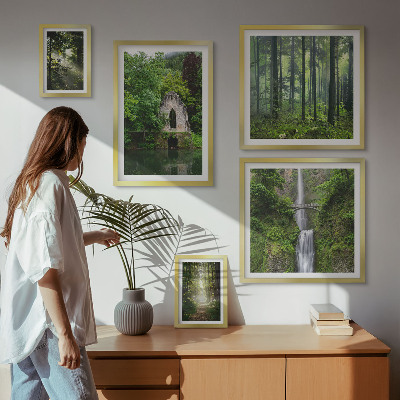 Set di 5 quadri foreste verdi cascate natura