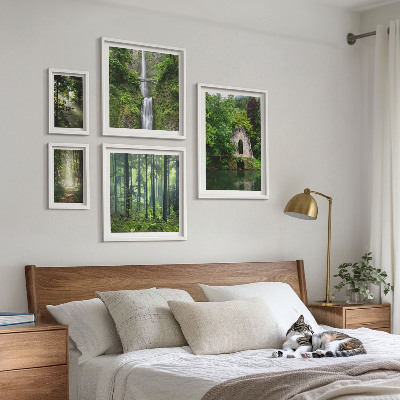 Set di 5 quadri foreste verdi cascate natura