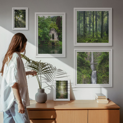 Set di 5 quadri foreste verdi cascate natura