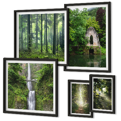 Set di 5 quadri foreste verdi cascate natura