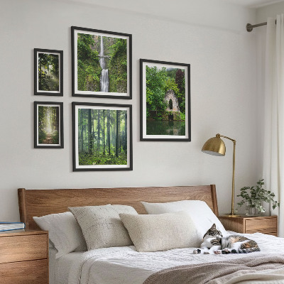 Set di 5 quadri foreste verdi cascate natura