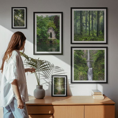 Set di 5 quadri foreste verdi cascate natura