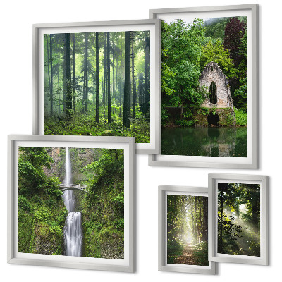 Set di 5 quadri foreste verdi cascate natura