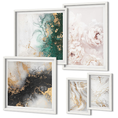 Set di 5 quadri Accenti floreali, eleganza astratta
