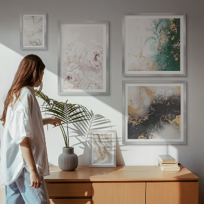 Set di 5 quadri Accenti floreali, eleganza astratta