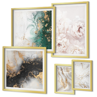 Set di 5 quadri Accenti floreali, eleganza astratta