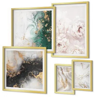 Set di 5 quadri con stampa di accenti floreali ed eleganza astratta