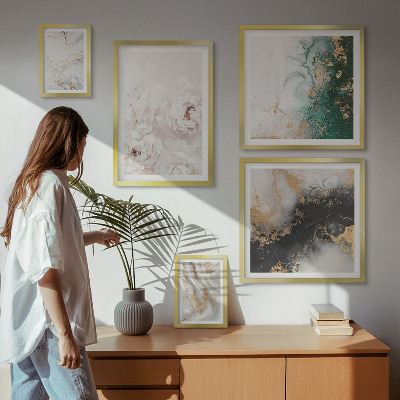 Set di 5 quadri Accenti floreali, eleganza astratta