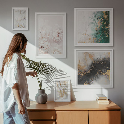Set di 5 quadri Accenti floreali, eleganza astratta