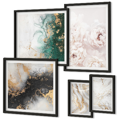 Set di 5 quadri Accenti floreali, eleganza astratta