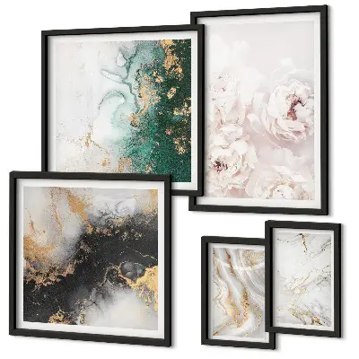 Set di 5 quadri con stampa di accenti floreali ed eleganza astratta