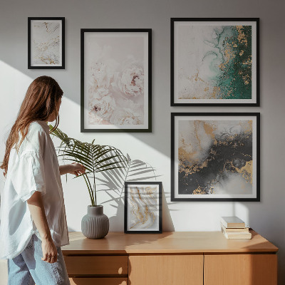 Set di 5 quadri Accenti floreali, eleganza astratta