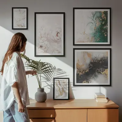 Set di 5 quadri con stampa di accenti floreali ed eleganza astratta