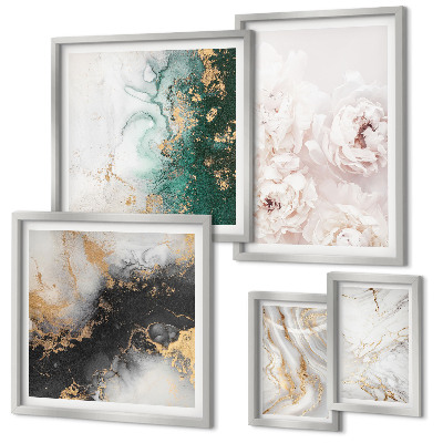 Set di 5 quadri Accenti floreali, eleganza astratta