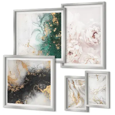 Set di 5 quadri con stampa di accenti floreali ed eleganza astratta