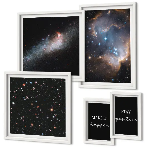 Set di quadri incorniciati con stampe di ispirazioni cosmiche e motivazionali