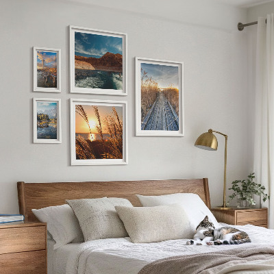 Polittico con cornice Paesaggi, acqua, vegetazione, sentiero