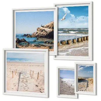 Set di 5 quadri con paesaggi costieri e spiagge