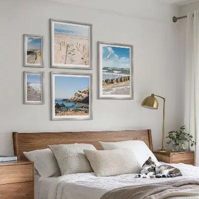 Set di 5 quadri con paesaggi costieri e spiagge