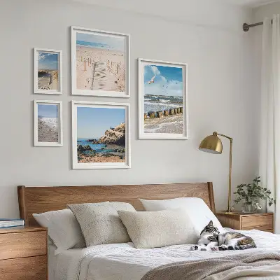 Set di 5 quadri con paesaggi costieri e spiagge