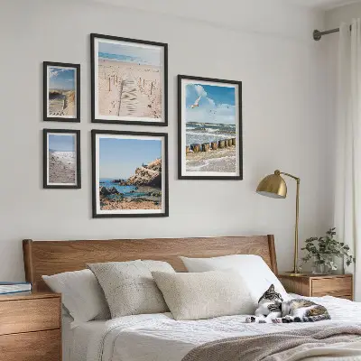Set di 5 quadri con paesaggi costieri e spiagge