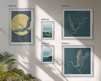 Set di 5 quadri Paesaggi uccelli cielo notturno