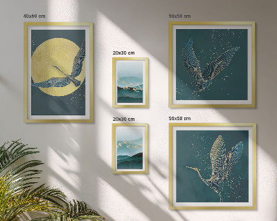 Set di 5 quadri Paesaggi uccelli cielo notturno