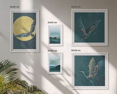 Set di 5 quadri Paesaggi uccelli cielo notturno