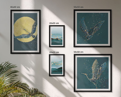 Set di 5 quadri Paesaggi uccelli cielo notturno