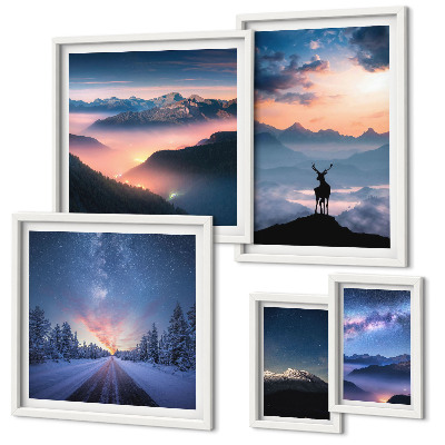 Set di quadri incorniciati Paesaggi montani di notte