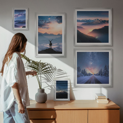 Set di quadri incorniciati Paesaggi montani di notte