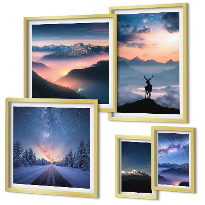 Set di quadri incorniciati Paesaggi montani di notte
