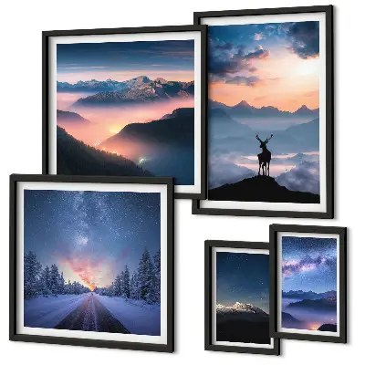 Set di quadri incorniciati con paesaggi montani notturni