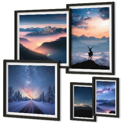 Set di quadri incorniciati Paesaggi montani di notte