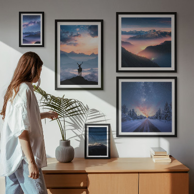 Set di quadri incorniciati Paesaggi montani di notte